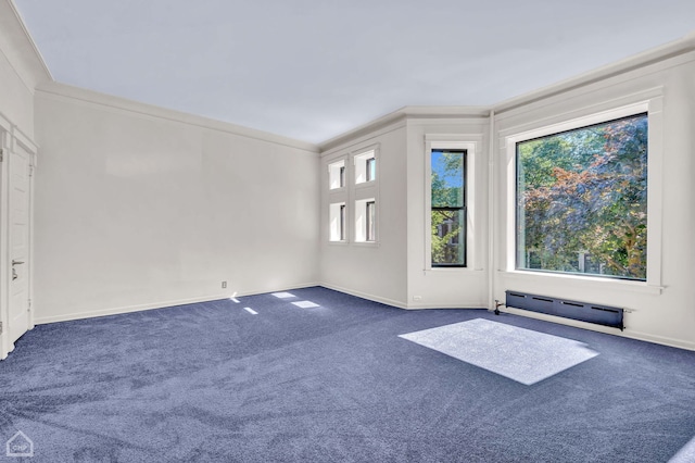 interior space with crown molding and a baseboard radiator