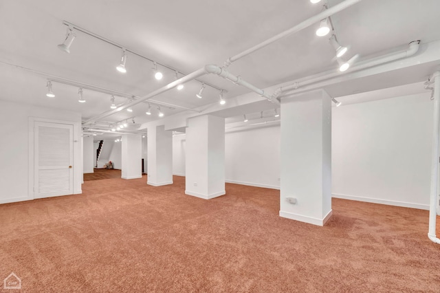 basement with light carpet