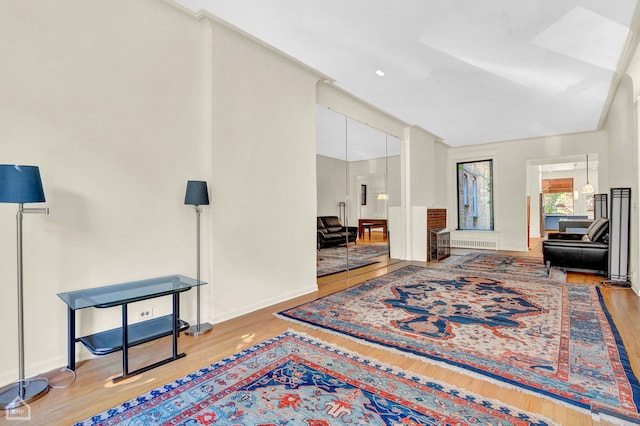 living room with hardwood / wood-style flooring