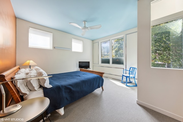 bedroom featuring carpet flooring and ceiling fan