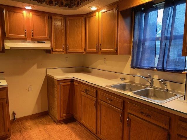 kitchen with light hardwood / wood-style flooring and sink