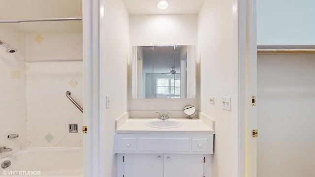 full bathroom with ceiling fan, bathtub / shower combination, and vanity