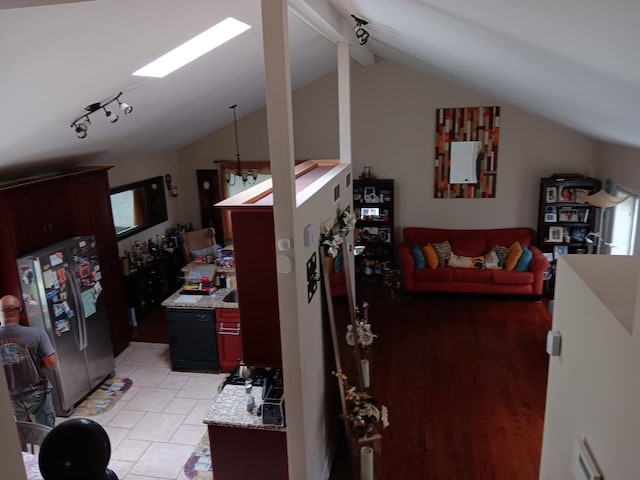 interior space featuring lofted ceiling