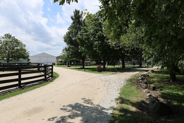 view of road with a rural view