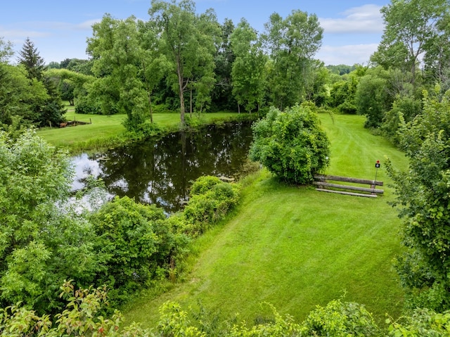 bird's eye view featuring a water view