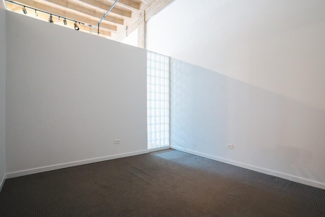 additional living space with dark colored carpet and a wealth of natural light