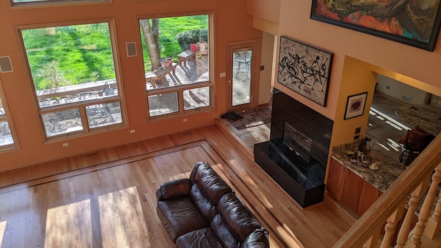 living room featuring plenty of natural light and light wood-type flooring