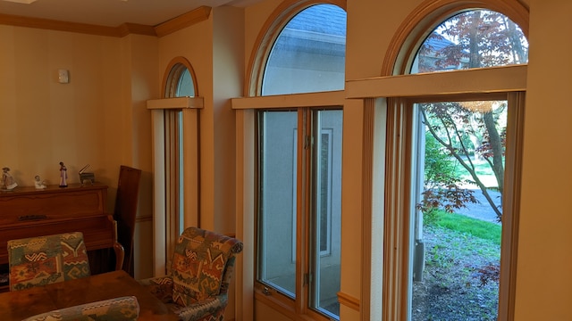 entryway featuring crown molding and a healthy amount of sunlight