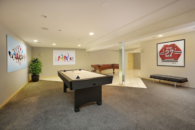 game room with billiards and carpet floors