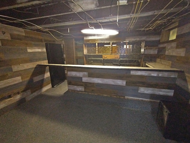 basement with wood walls