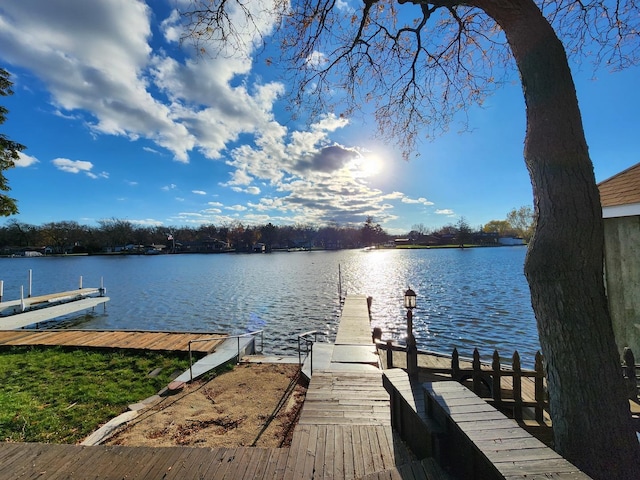 view of dock with a water view