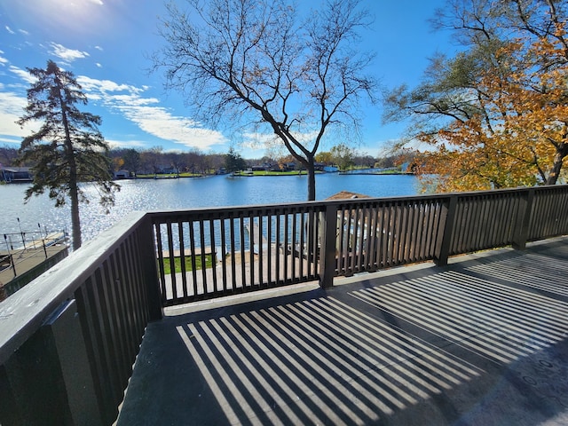 wooden deck with a water view