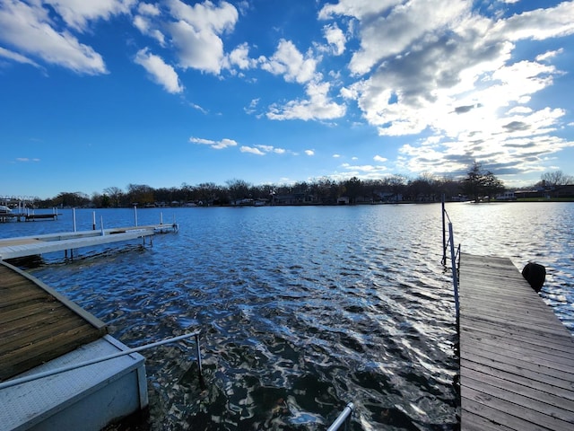 view of dock with a water view