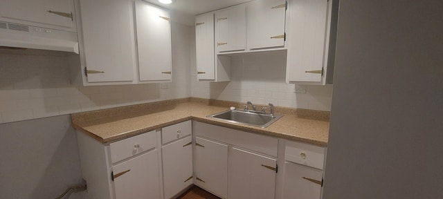 kitchen with sink, decorative backsplash, and white cabinetry