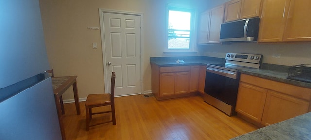 kitchen with light hardwood / wood-style flooring and stainless steel appliances