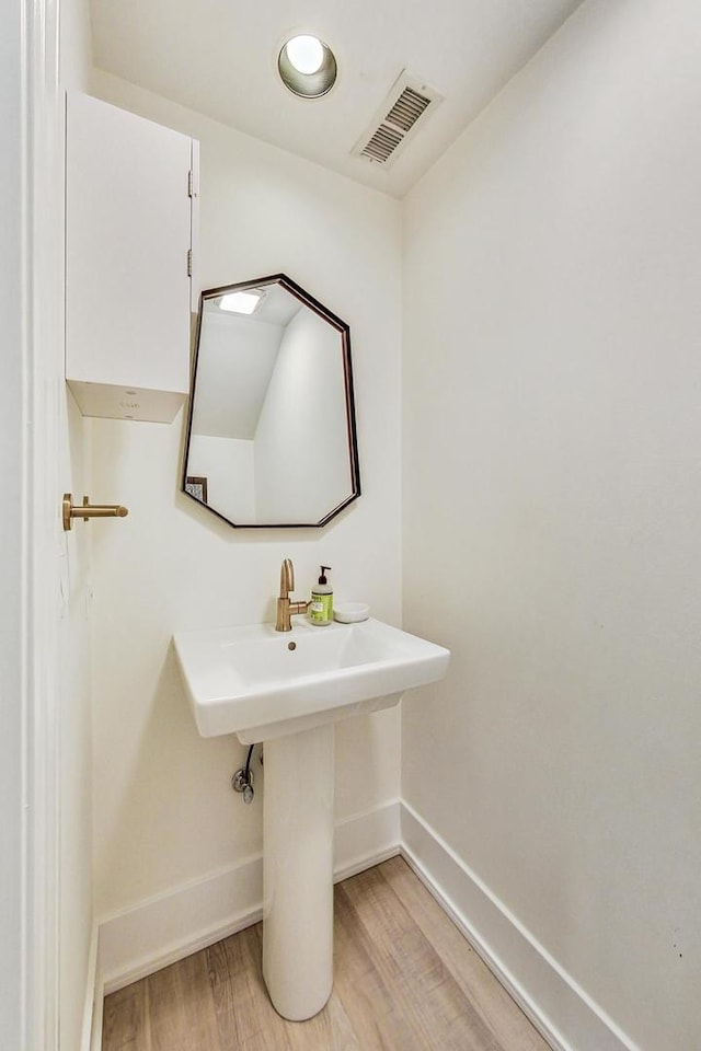 bathroom with wood-type flooring and sink