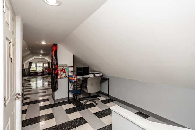 office space featuring vaulted ceiling