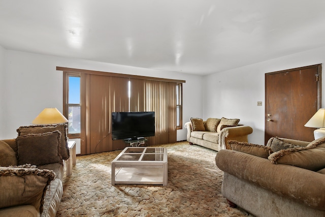 living room with light colored carpet