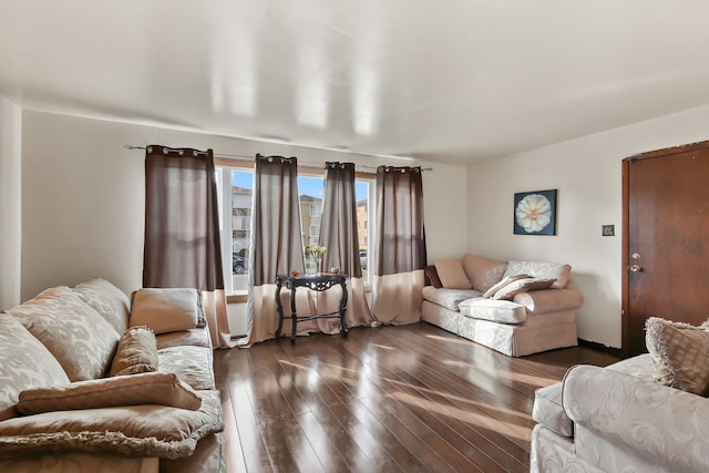 living room with dark wood-type flooring