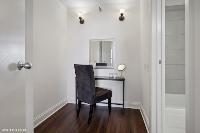 office area with wood-type flooring