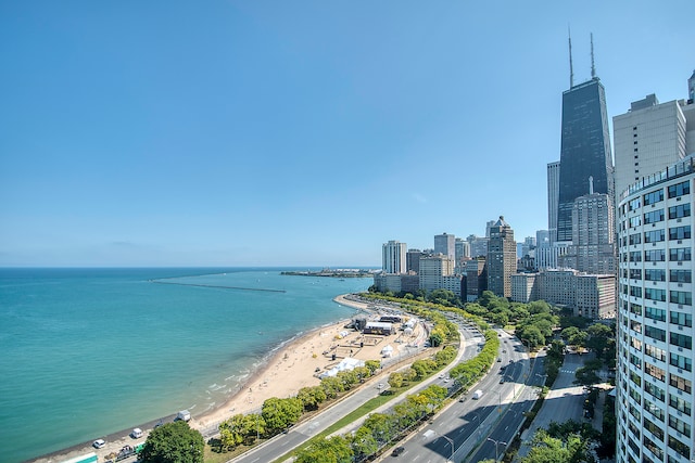 view of water feature with a view of the beach