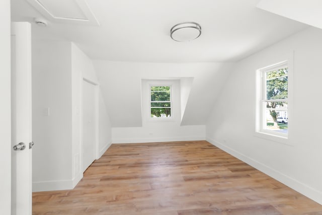 bonus room featuring a wealth of natural light and light hardwood / wood-style flooring