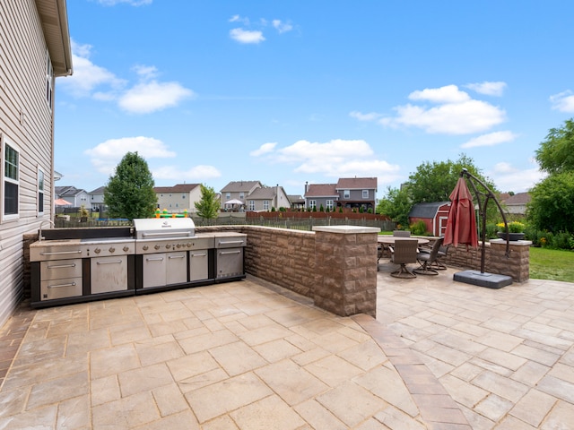 view of patio / terrace featuring grilling area and an outdoor kitchen