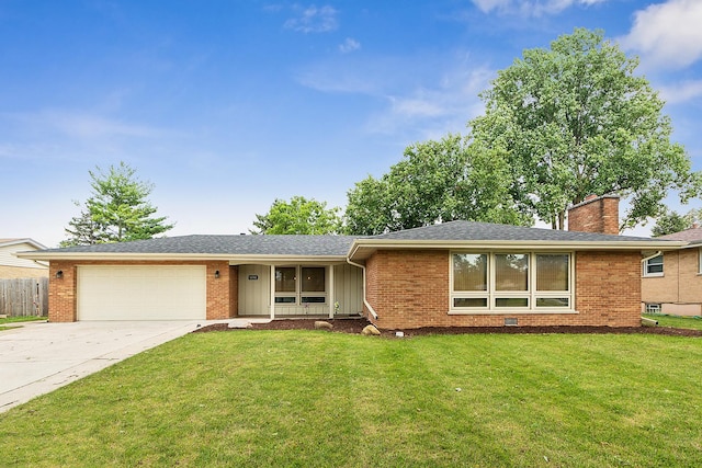 single story home with a garage and a front yard