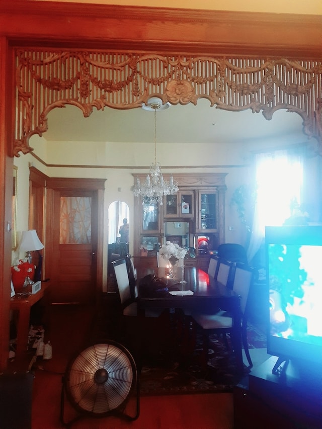 dining area with a chandelier