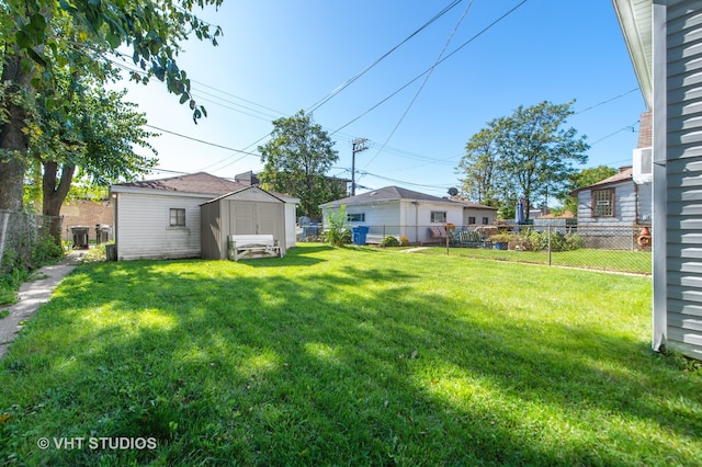 view of yard with a storage shed