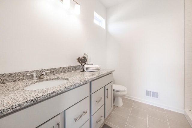 full bath with visible vents, baseboards, toilet, tile patterned flooring, and vanity