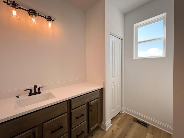 bathroom featuring wood-type flooring and vanity