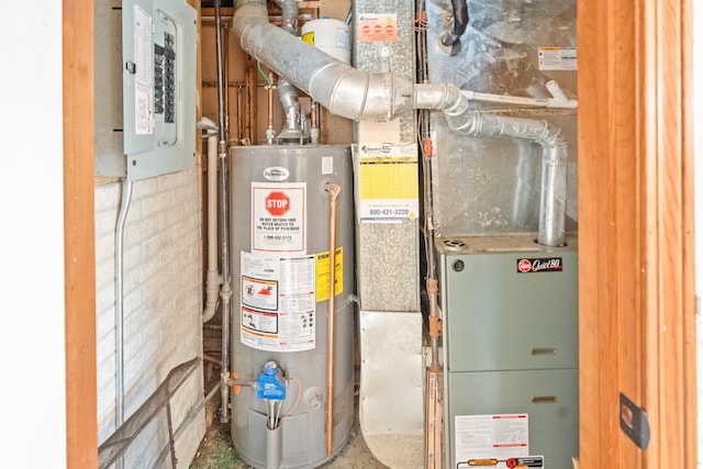 utilities featuring electric panel and gas water heater