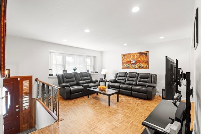 living room with light parquet floors