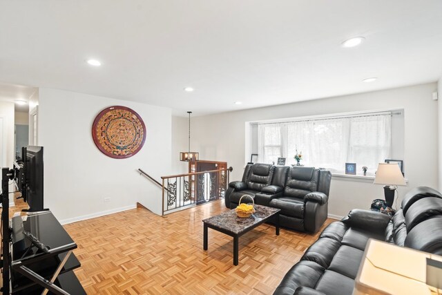 living room with light parquet floors