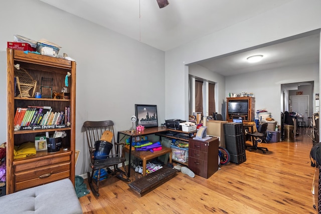 office space with light hardwood / wood-style flooring