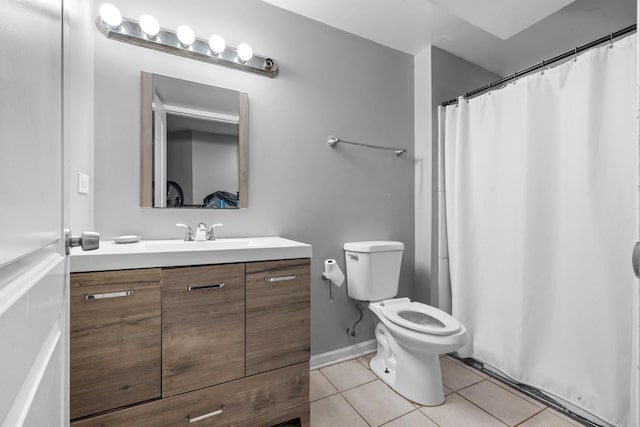 bathroom featuring toilet, tile patterned floors, and vanity