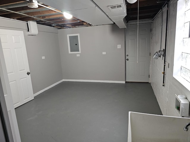 basement featuring electric panel