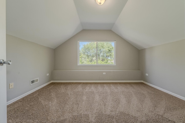 additional living space with vaulted ceiling and carpet