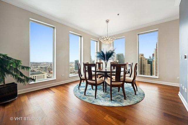1250 S Michigan Ave Unit 2900, Chicago, IL 60605 - dining room featuring a view of city, ornamental molding, and wood finished floors