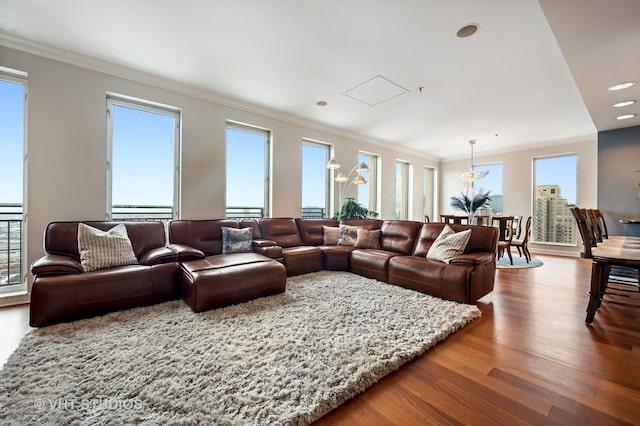 1250 S Michigan Ave Unit 2900, Chicago, IL 60605 - living area with ornamental molding, wood finished floors, and recessed lighting