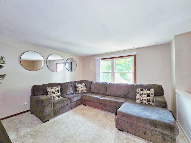 living room with light carpet