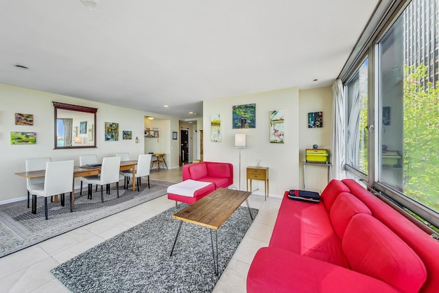 living room with light tile patterned floors