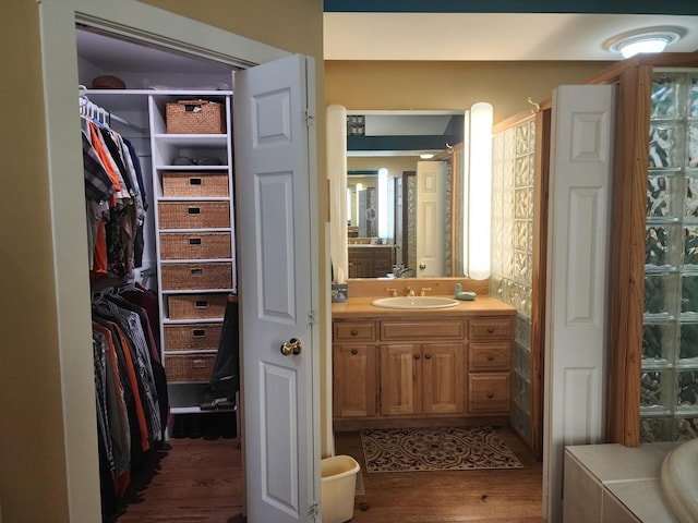 1726 Georgetown Dr, Champaign, IL 61821 - bathroom featuring vanity, wood finished floors, and a walk in closet