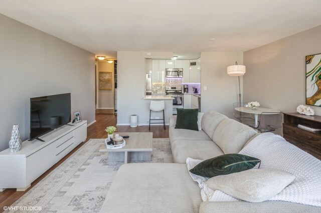 living room with light wood-type flooring