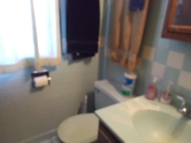 half bath featuring toilet and vanity