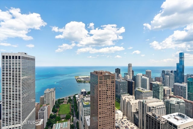 view of city with a water view