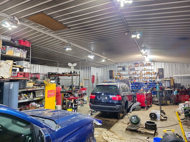 garage featuring a workshop area