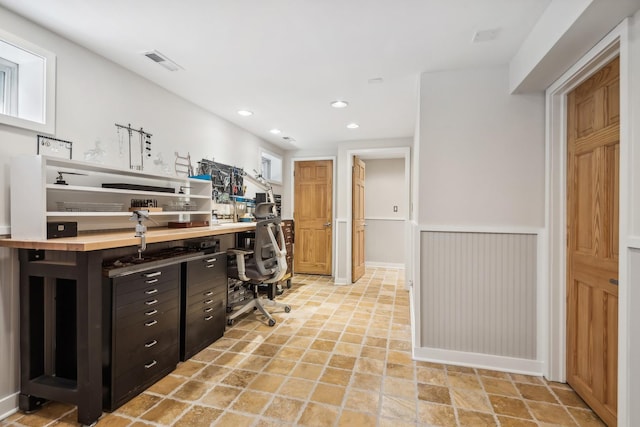 office area with recessed lighting and visible vents