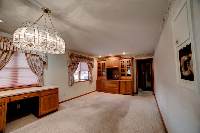 home office with light colored carpet